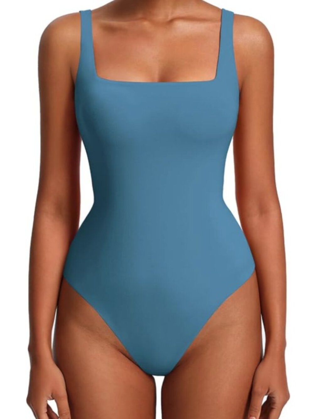 Square Neck Backless Thong Bodysuit